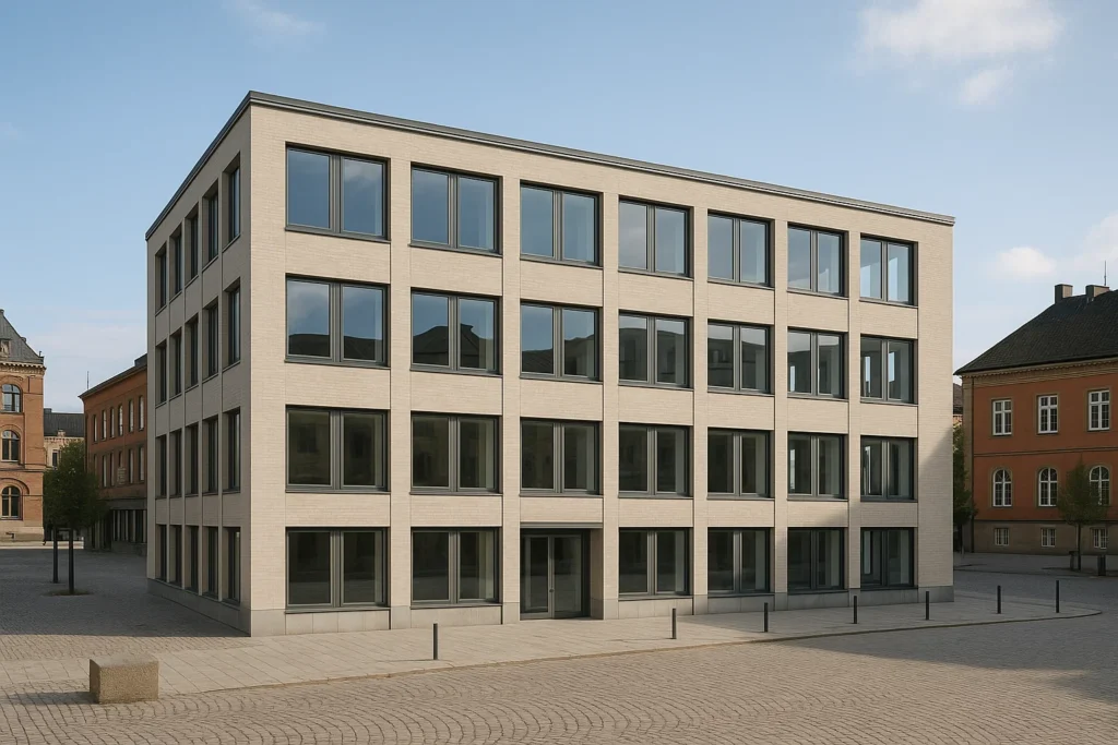 Kontorsbyggnad i centrala Lund med modern skandinavisk arkitektur.