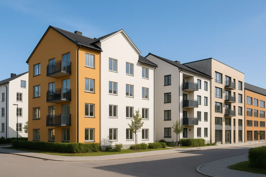 Moderna svenska bostads- och kontorsfastigheter med fokus på hyresinkomster och skattefördelar för fastighetsägare.